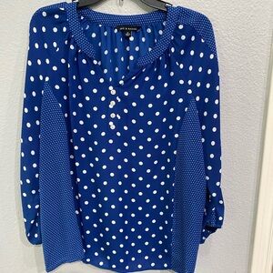 Gorgeous Blue and White Polka Dot 3/4 sleeve Blouse / XL